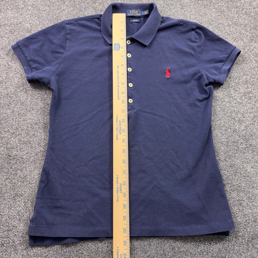 Polo Ralph Lauren Polo Shirt Womens M Navy Blue Slim Fit Short Sleeve Cotton - Picture 9 of 13